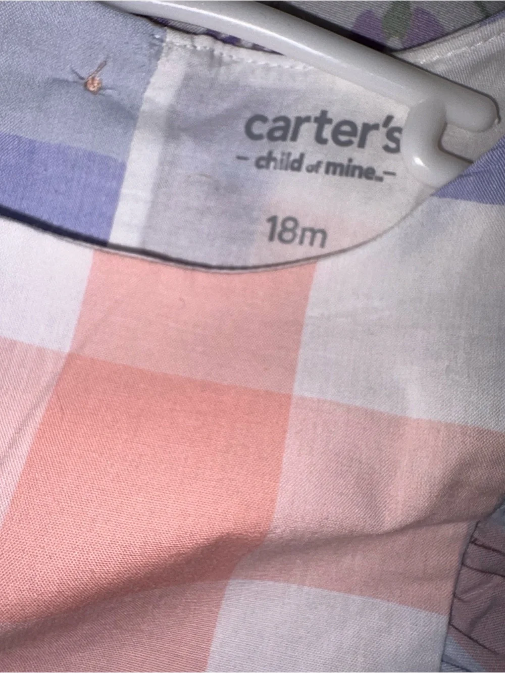 Carter's Peach and Lavender Plaid Flutter-Sleeve Dress
